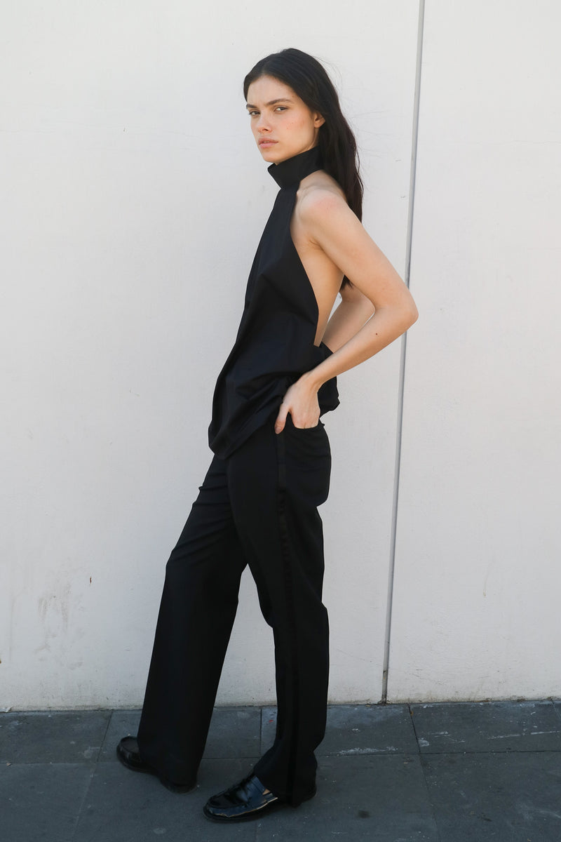 BACKLESS TUNIC IN BLACK POPLIN – Chava Studio