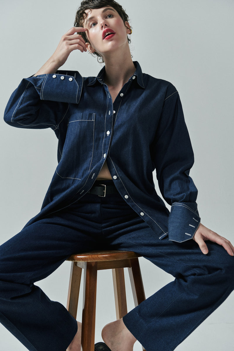 ELISA OVERSIZED DENIM SHIRT IN STONE WASH - IBIEFFE ITALIAN DENIM