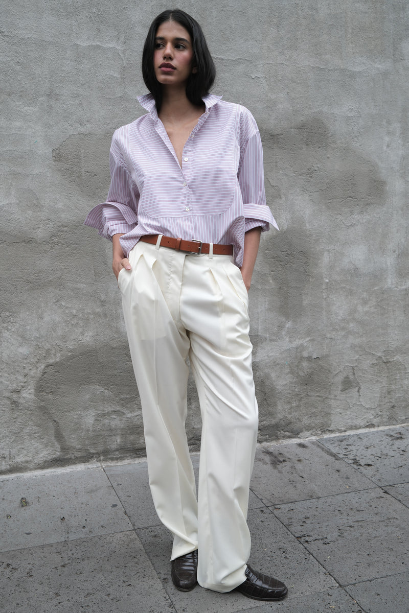 CROPPED INES OVERSIZED TUXEDO SHIRT IN RED STRIPE - ALUMO SWISS