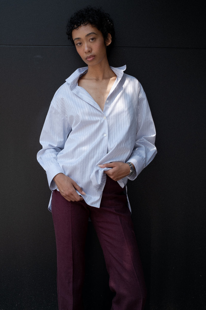 OVERSIZED SHIRT IN SILKY CLOUD STRIPE – Chava Studio