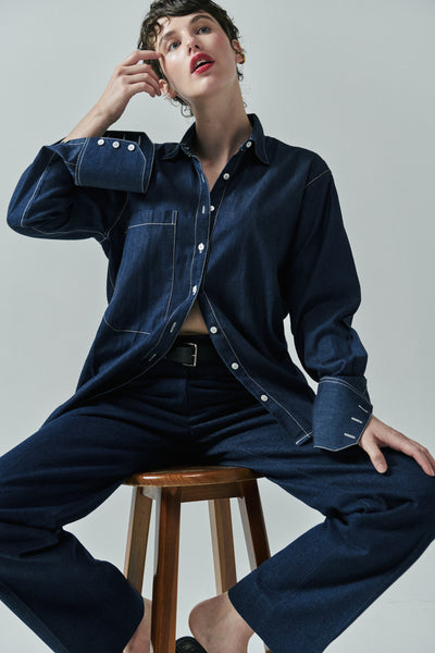 ELISA OVERSIZED DENIM SHIRT IN STONE WASH - IBIEFFE ITALIAN DENIM
