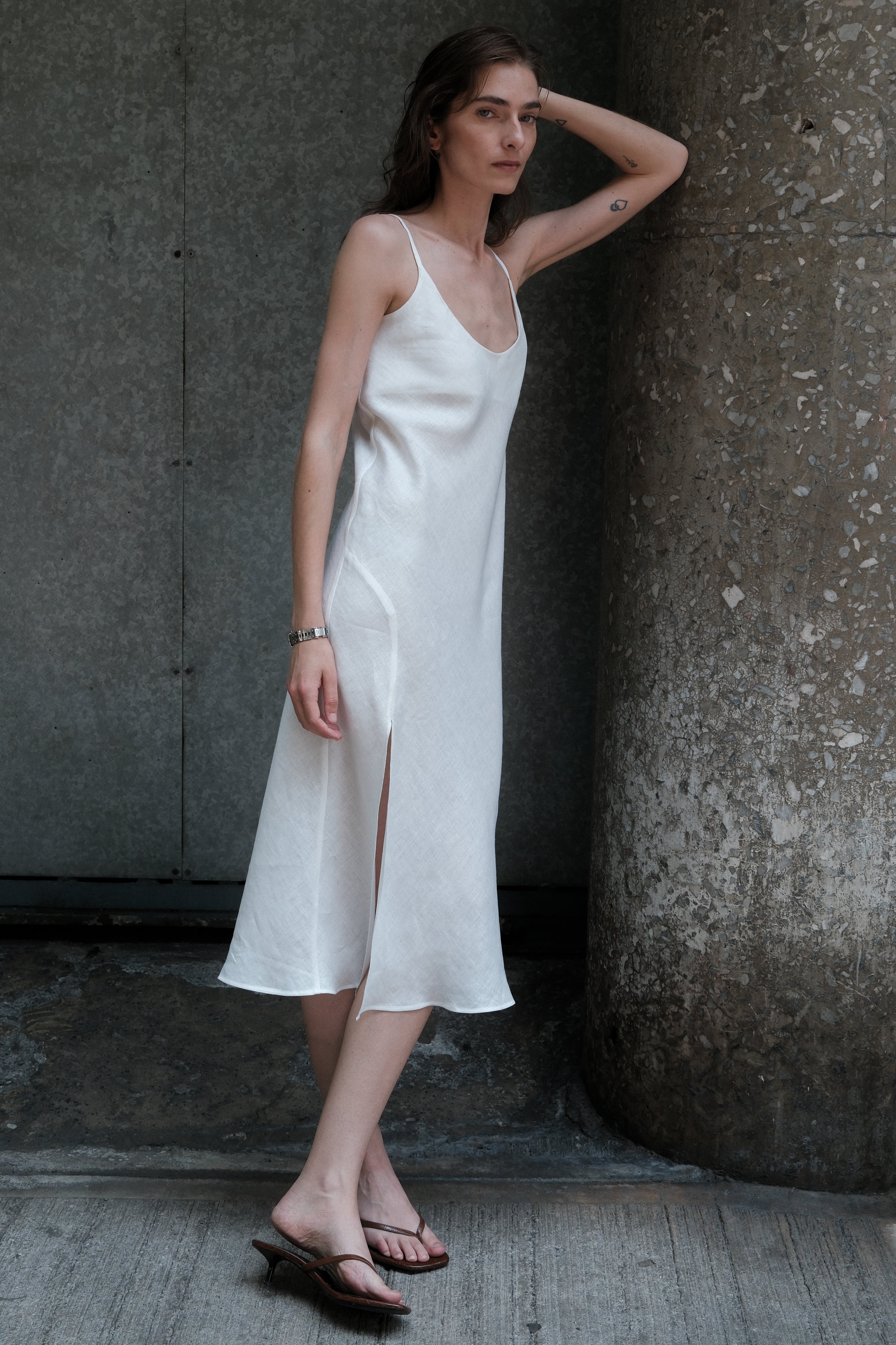 side slit slip dress Midi Slip Dress with Side Slit MICHELLE JONAS